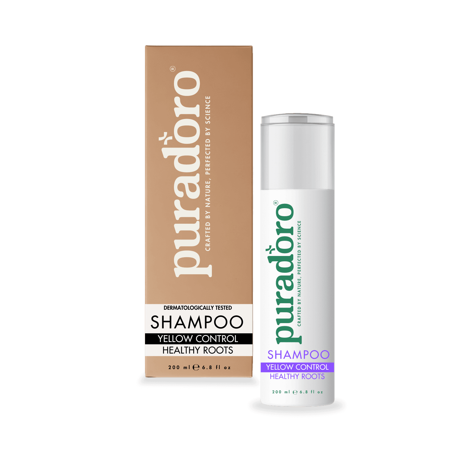 Puradoro Șampon Violet Anti-Galben – Formulă No Yellow cu Morcov Mov, pentru Păr Blond și Gri, Fără Sulfați