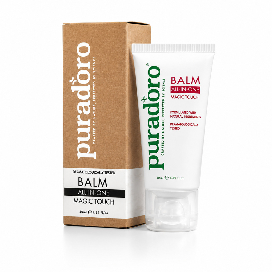 Puradoro Balsam Magic Touch – Cremă Reparatoare Multifuncțională, Peste 22 de Întrebuințări pentru Piele și Păr